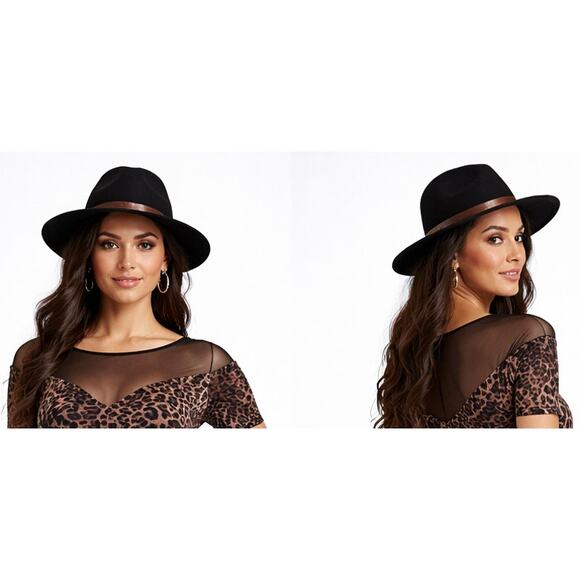 Giovannio New York Accessories - Wide-brimmed hat in black with a red ribbon around Giovanni's head.